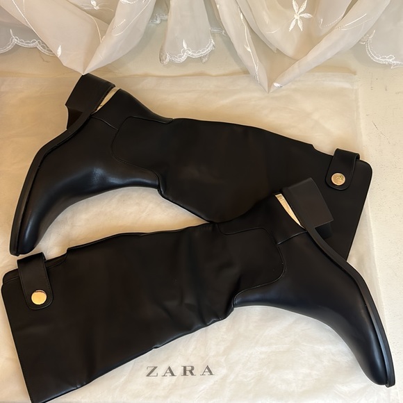 ZARA FAUX LEATHER HEELED KNEE HIGH BOOTS - Picture 14 of 15